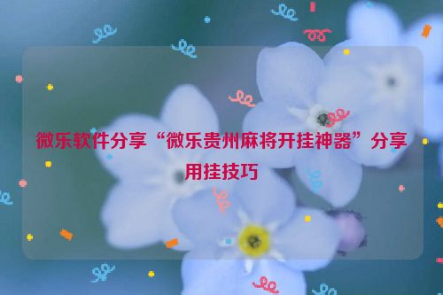 微乐软件分享“微乐贵州麻将开挂神器”分享用挂技巧