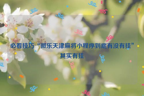必看技巧“微乐天津麻将小程序到底有没有挂”其实有挂