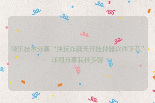 微乐技术分享“快玩炸翻天开挂神器软件下载”详细分享装挂步骤