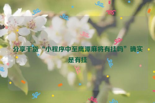 分享干货“小程序中至鹰潭麻将有挂吗”确实是有挂