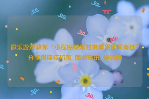 微乐游戏教你“小程序微乐甘肃麻将确实有挂”分享用挂技巧赢_商业资讯_迪特网