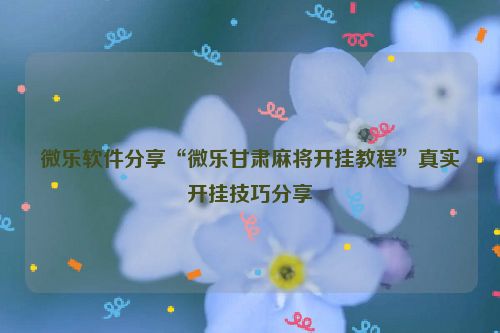 微乐软件分享“微乐甘肃麻将开挂教程”真实开挂技巧分享