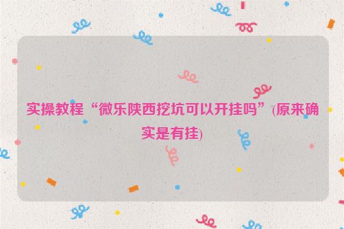 实操教程“微乐陕西挖坑可以开挂吗”(原来确实是有挂)