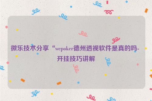 微乐技术分享“wepoker德州透视软件是真的吗- 开挂技巧讲解